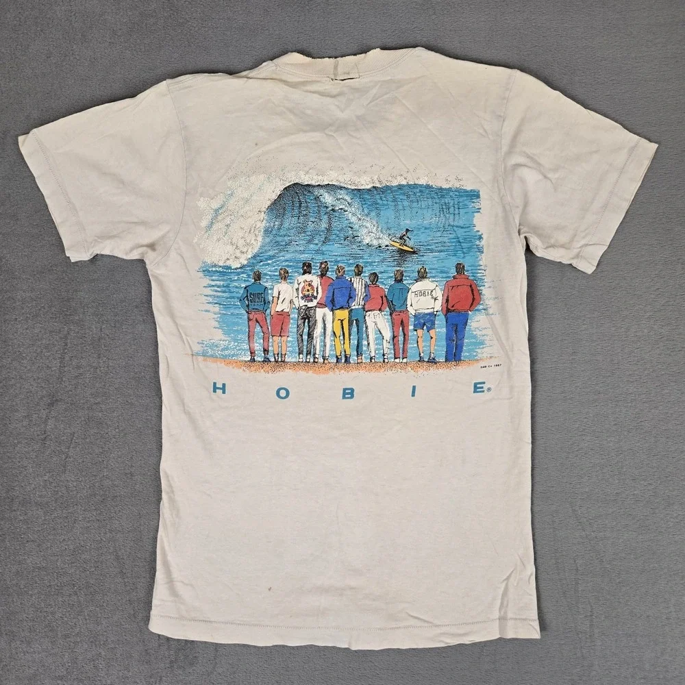 Vintage 80s HOBIE Shirt Mens Medium Beach Sailing Graphic Tee USA Single Stitch
